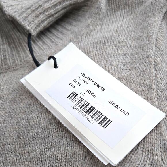 ba&sh Felicity Beige Wool Blend Knit Puff Sleeve Midi Sweater Dress Size Large - Picture 6 of 14